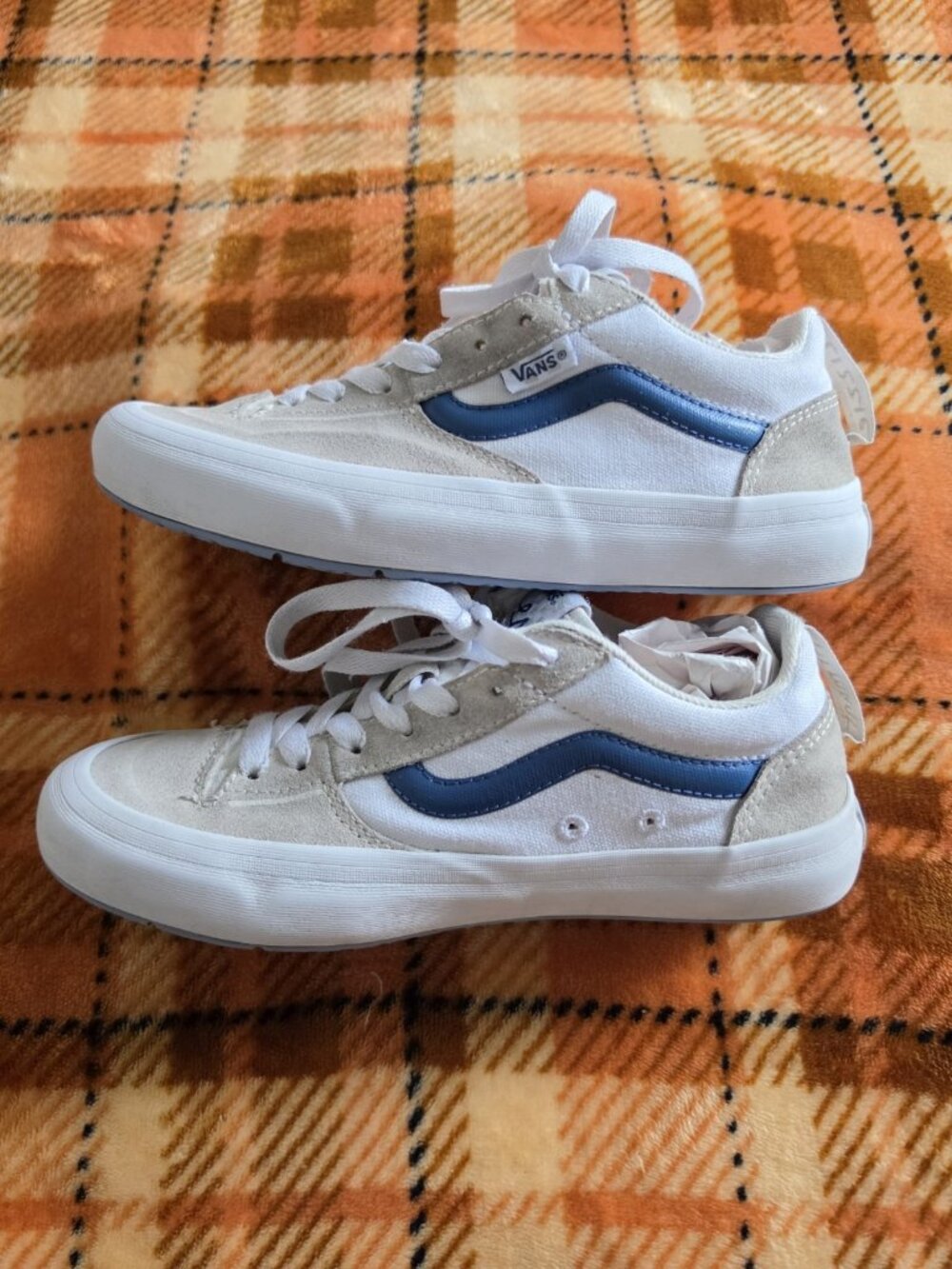 Vans Skate Lizzie Low in the White/Light Blue (Beige) Kids US 4